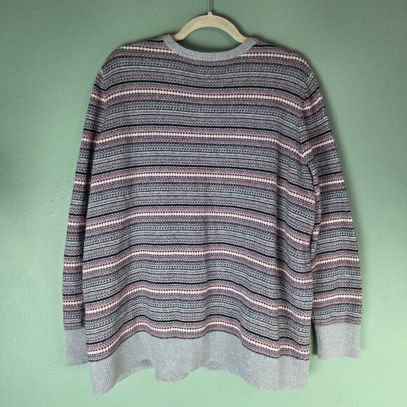 LL Bean Womens Cardigan Sweater 3X Fair Isle Nordic Gray Holiday Cashmere Blend - Picture 2 of 6